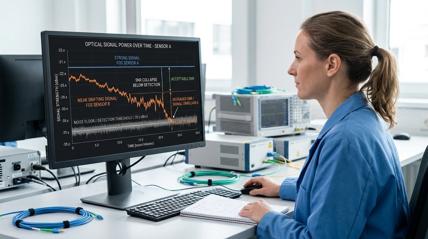 fiber optic sensor weak signal power levels and SNR threshold diagram