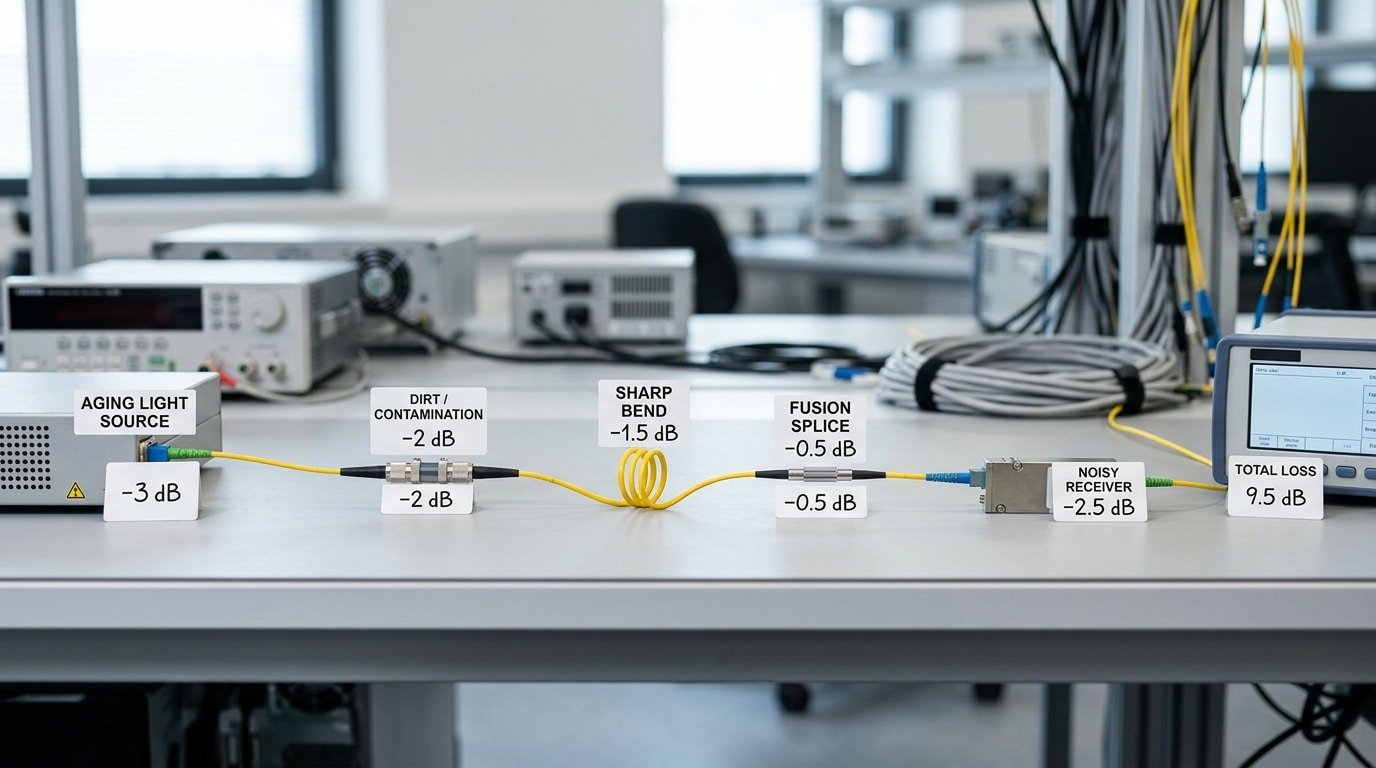 common causes of fiber optic sensor weak signal with dB loss values