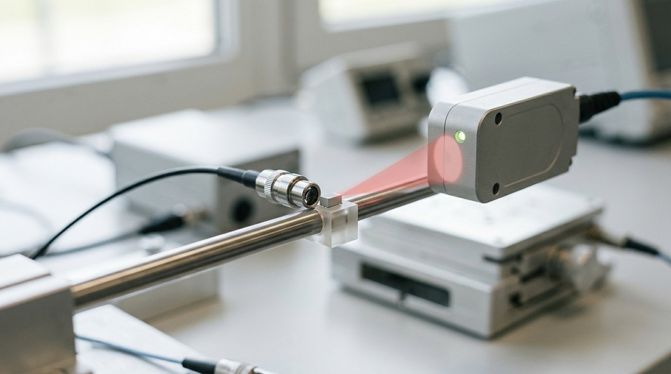 fiber optic sensor for small object detection showing fine-core fiber detecting sub-millimeter part