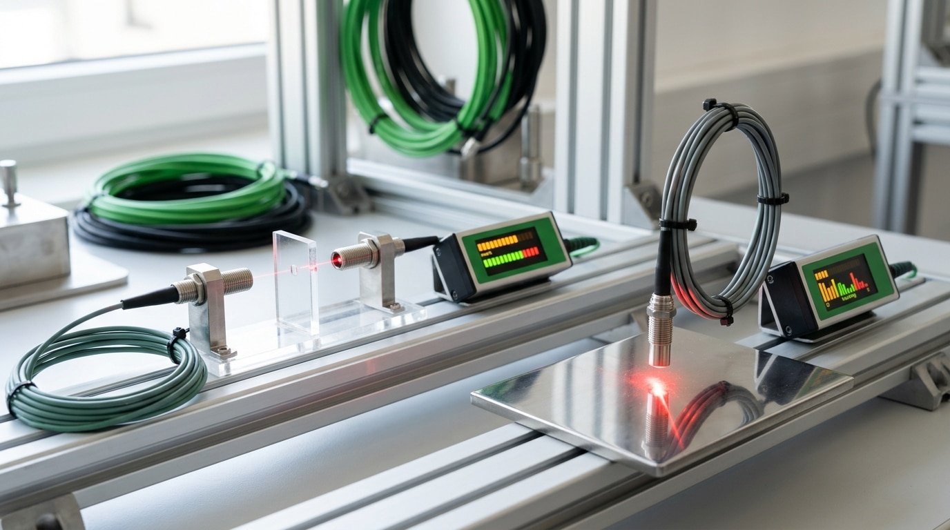 fiber optic sensor for small object detection of transparent and glossy micro-objects