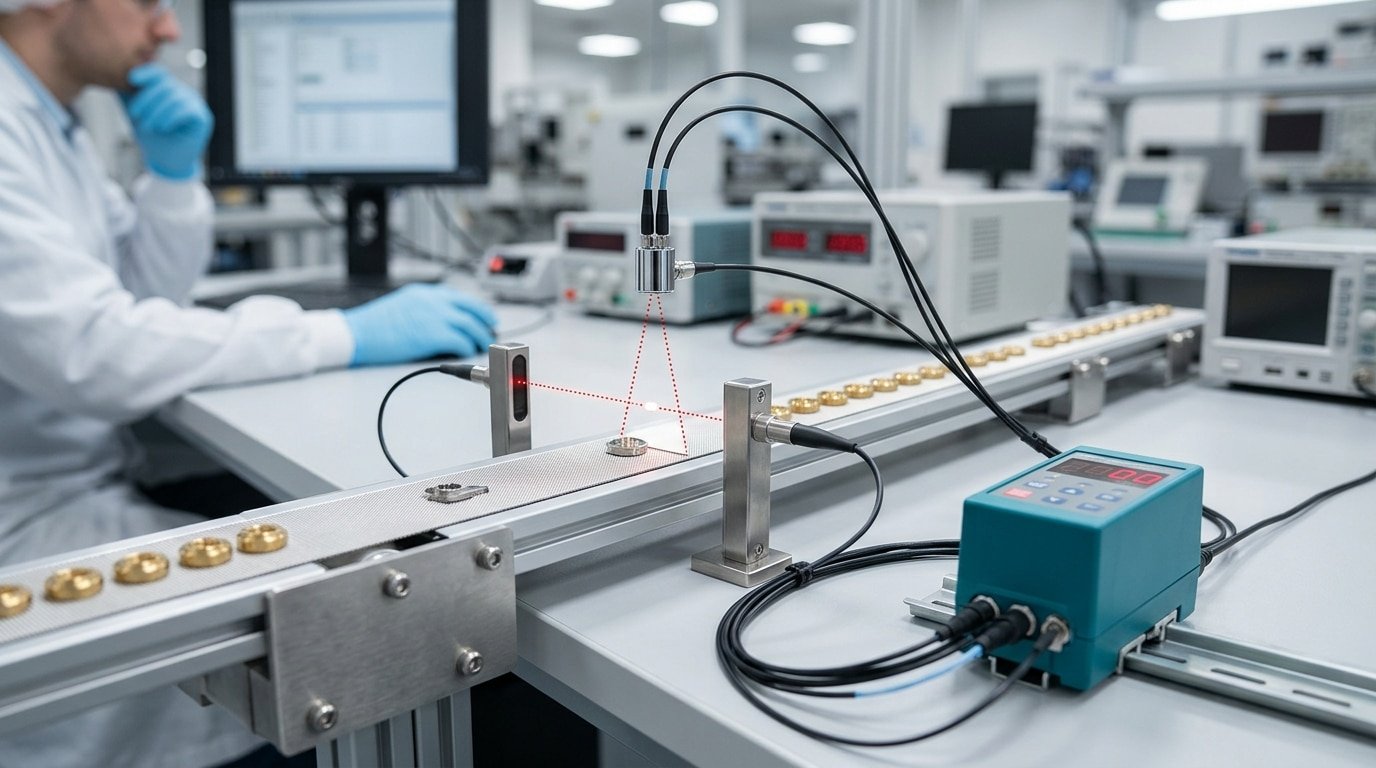 fiber optic sensor for small object detection amplifier and fiber head architecture