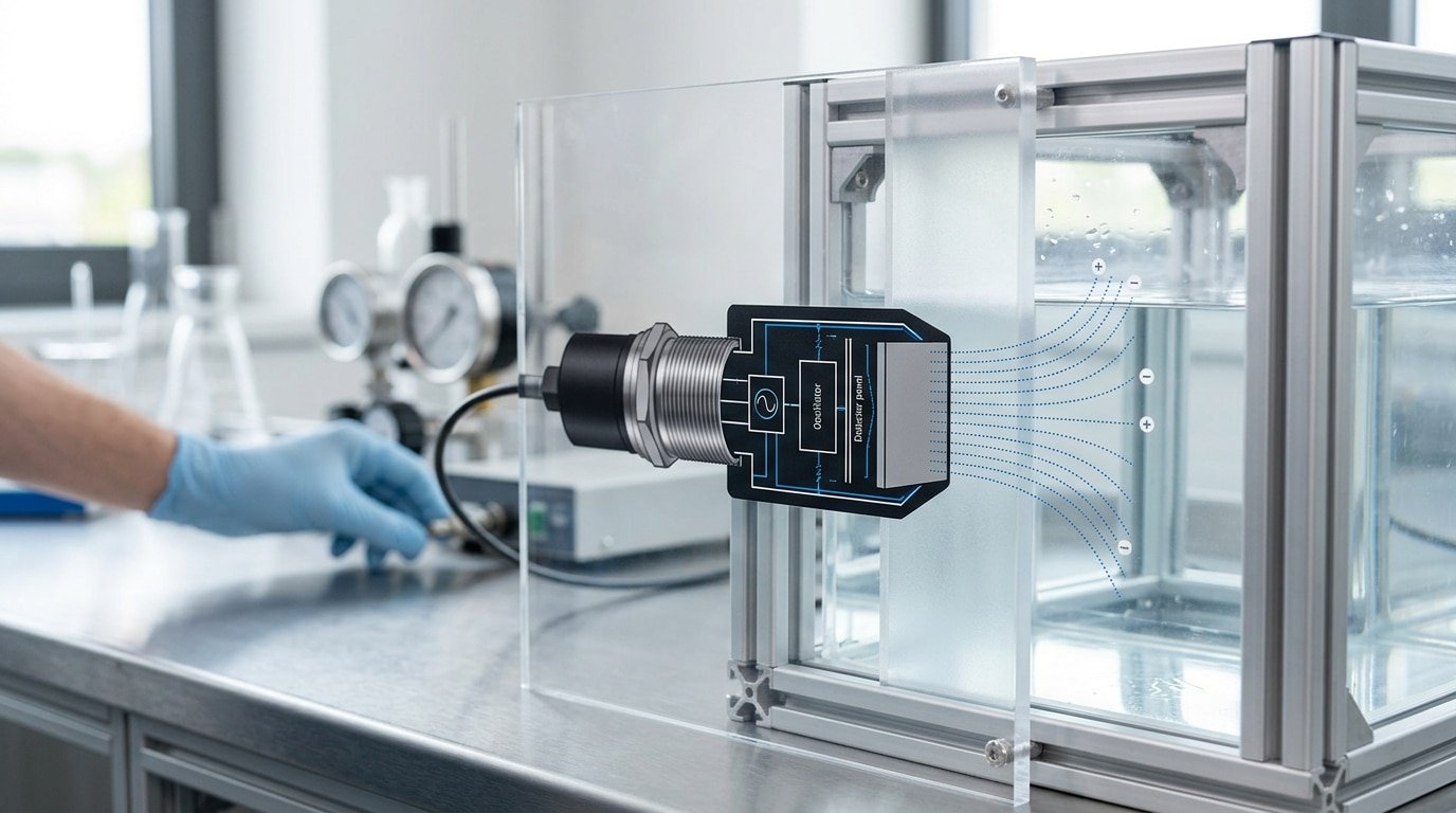 how do proximity sensors work capacitive liquid powder detection through container wall