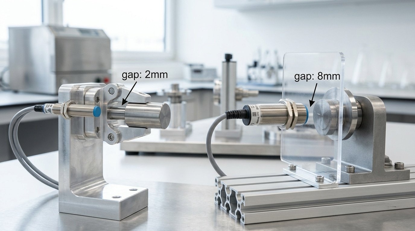 M8 M12 M18 proximity sensor mounting space versus sensing distance comparison