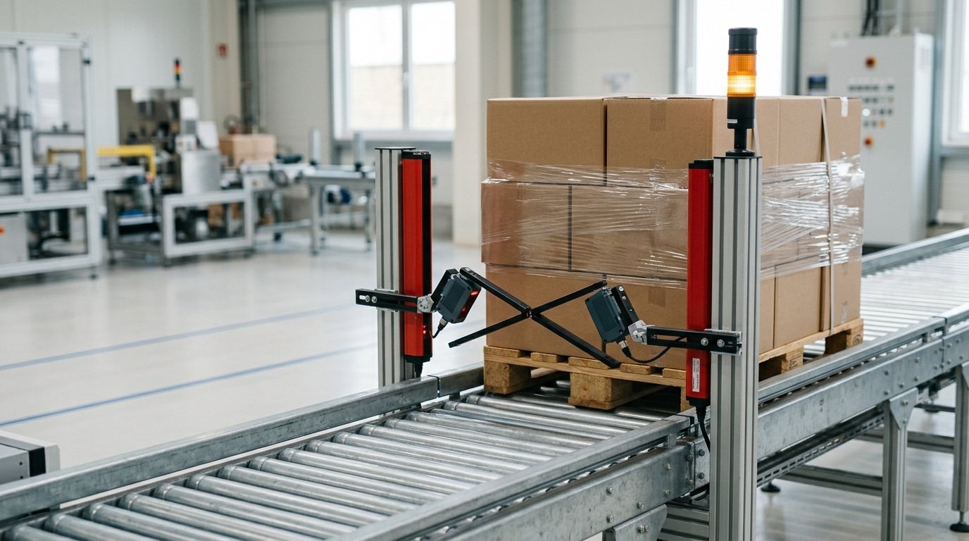 muting vs blanking light curtain setup on conveyor pallet infeed with muting sensors