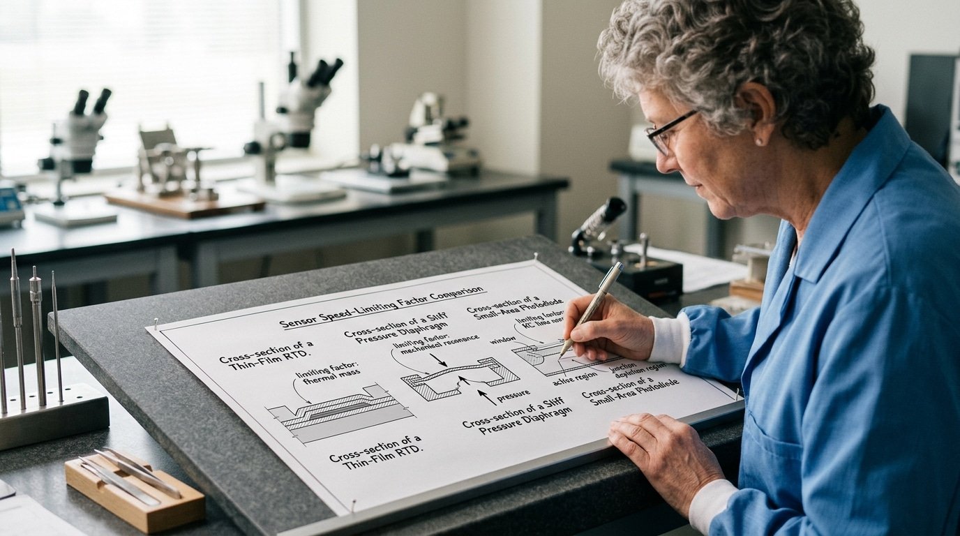 Design and material factors that determine sensor response time