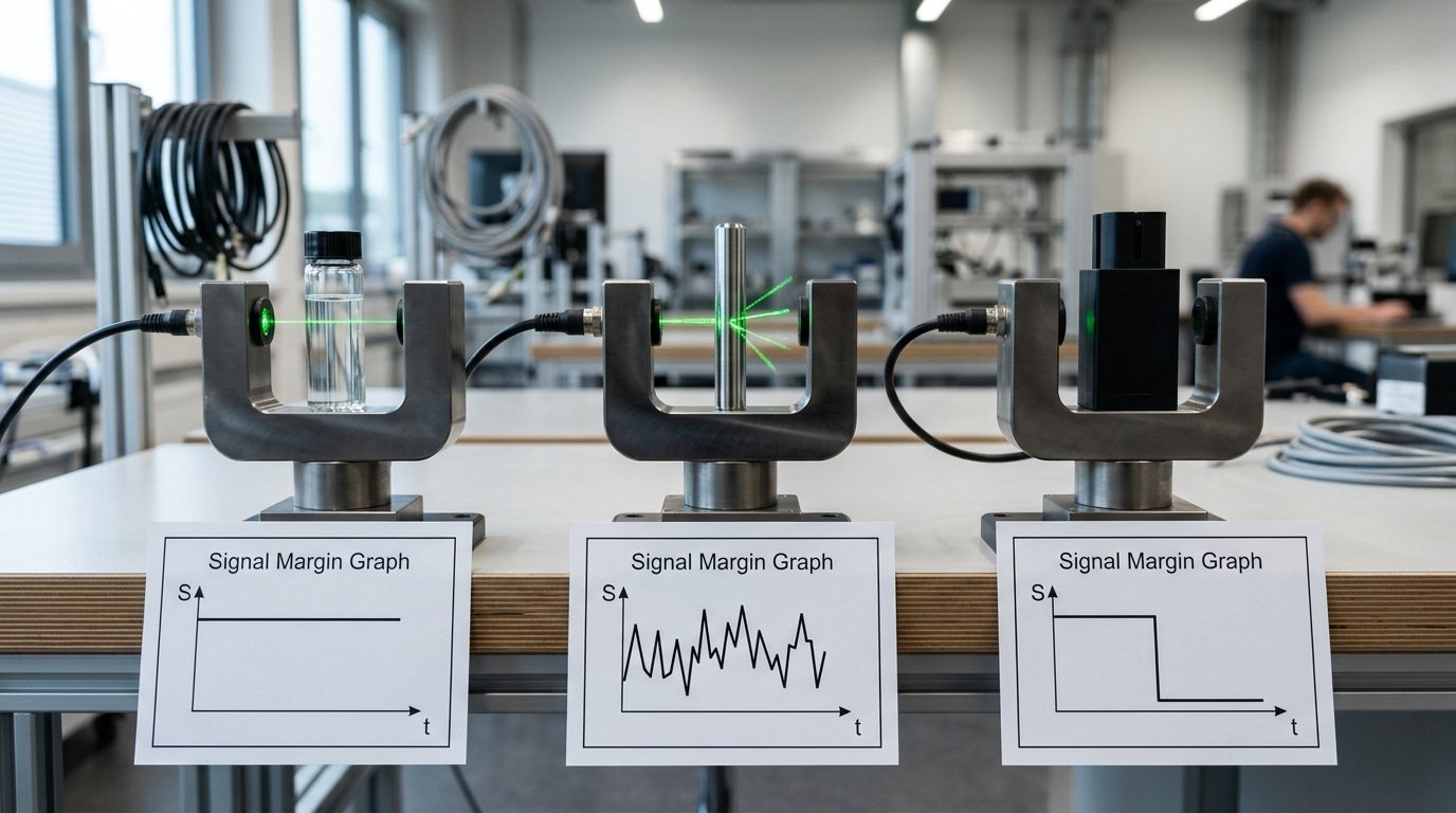 slot sensor small part detection failure modes for transparent reflective and dark parts
