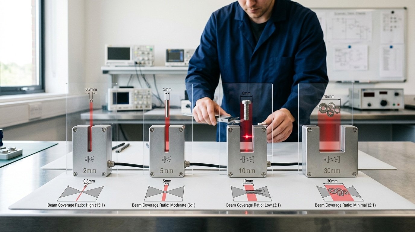 slot sensor small part detection beam diameter and slot width comparison