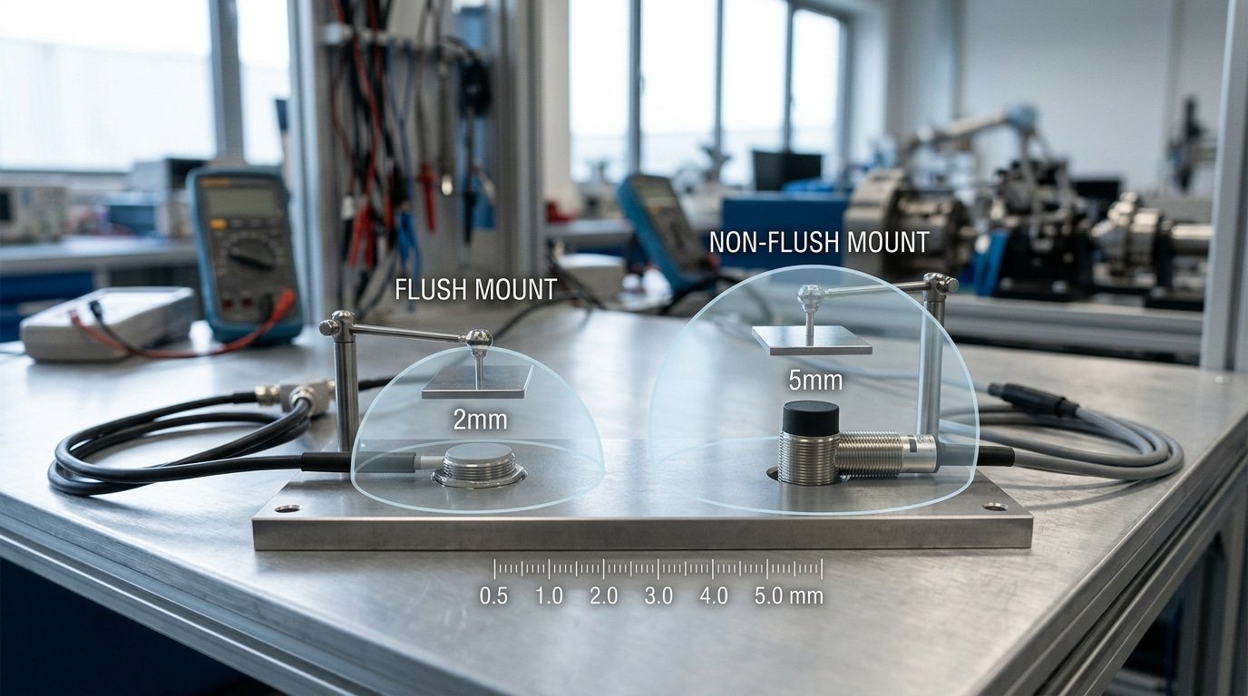 what is an inductive sensor sensing range flush vs non-flush mounting