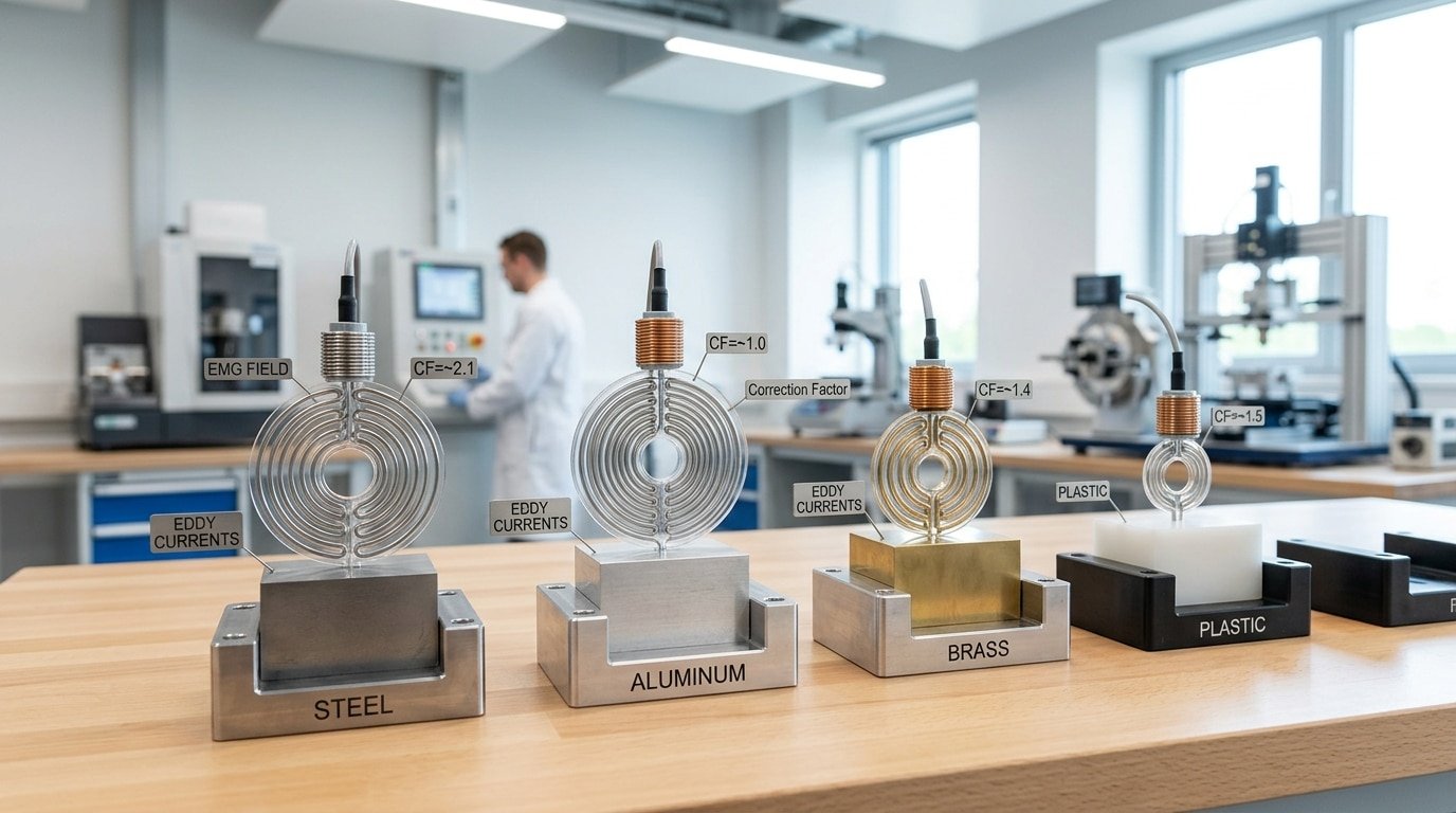 Why inductive sensor detects metal only and sensing distance by metal type
