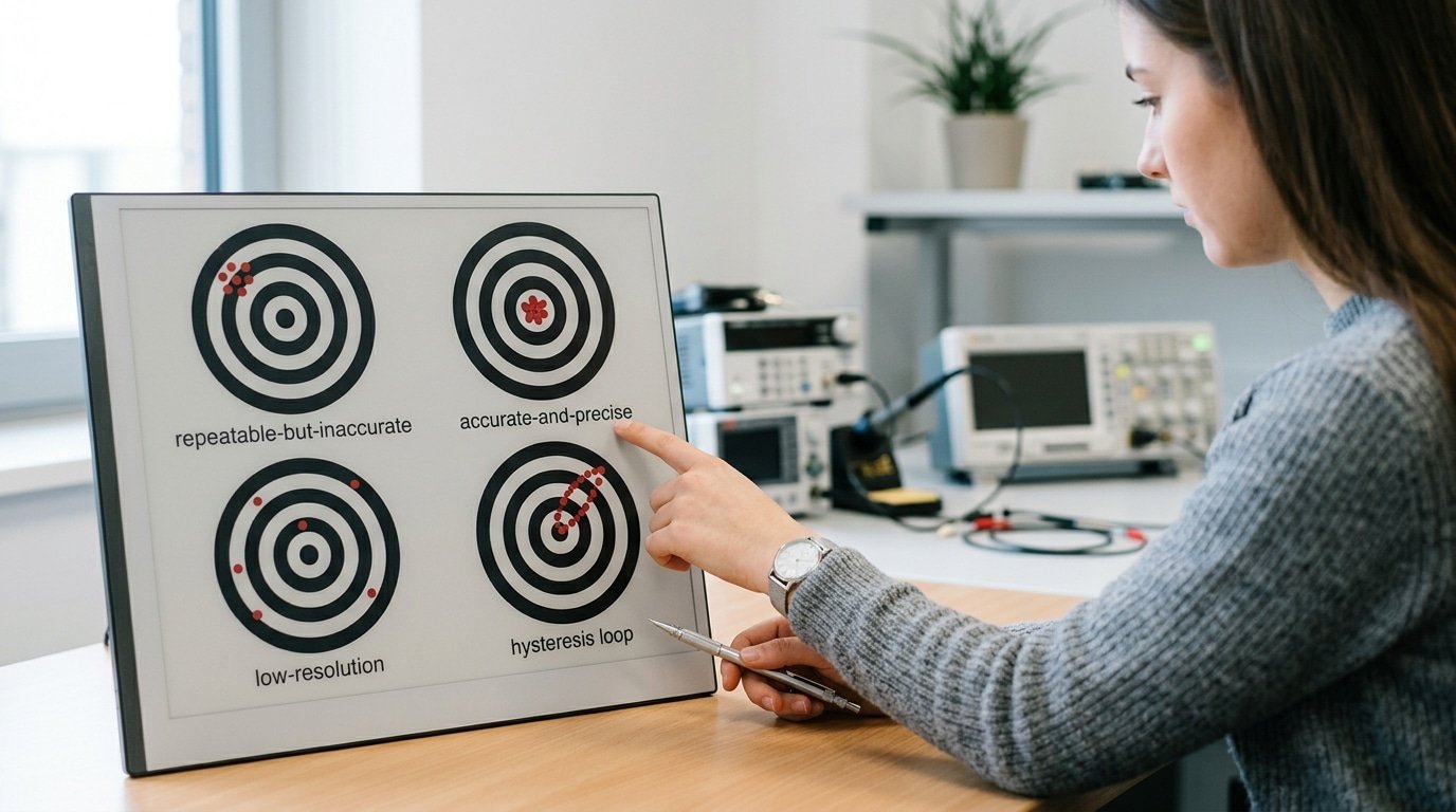 sensor repeatability versus accuracy precision resolution hysteresis comparison chart