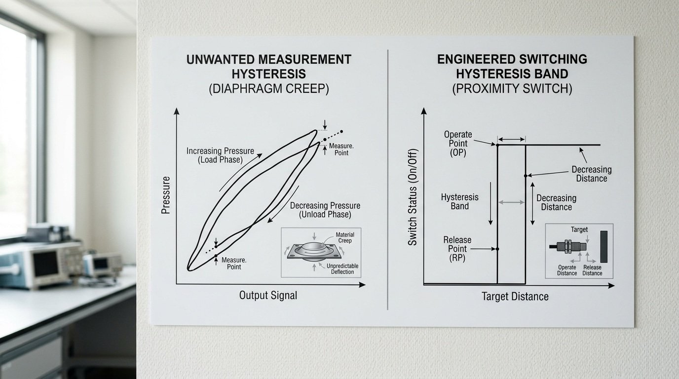 sensor hysteresis meaning as error versus engineered switching feature