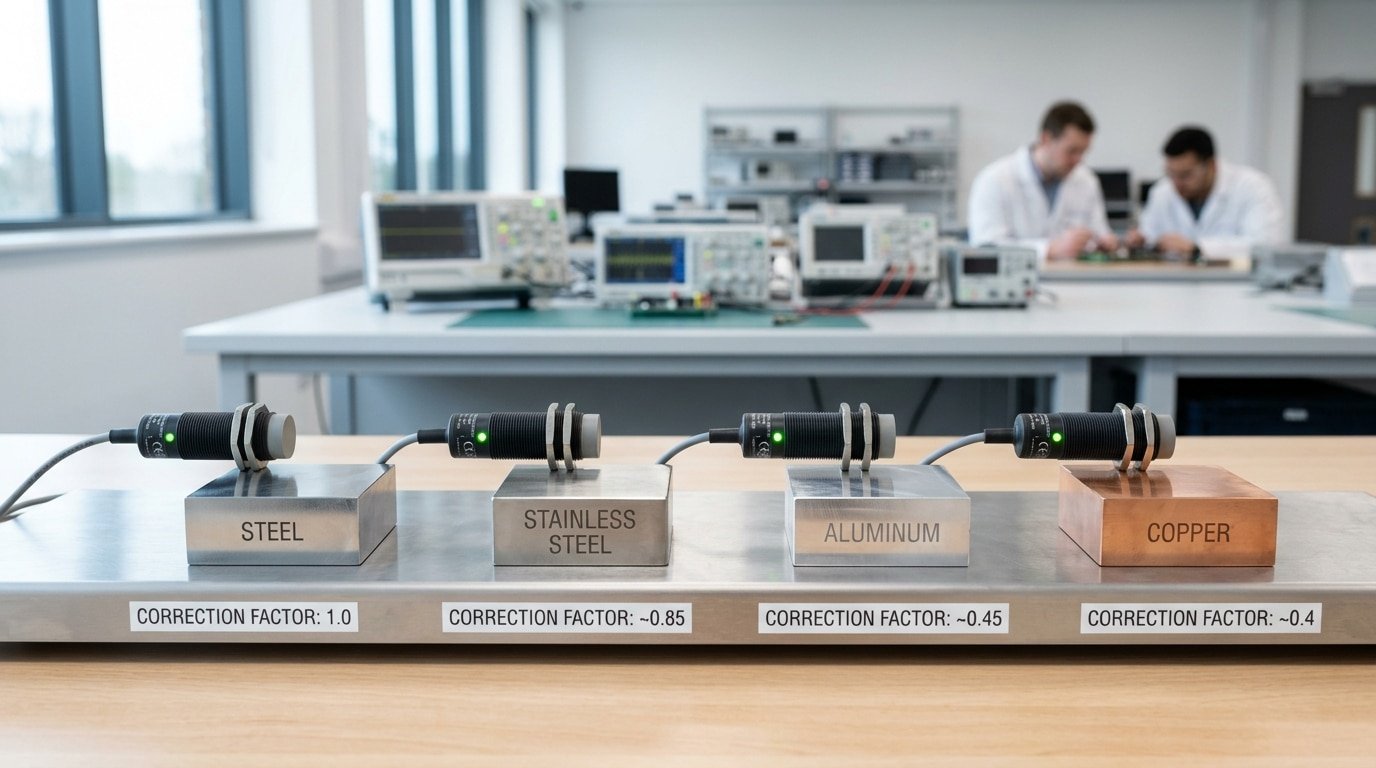 how target material affects sensing distance correction factors