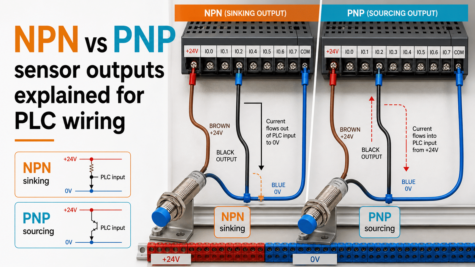 NPN vs PNP sensor outputs explained for PLC wiring
