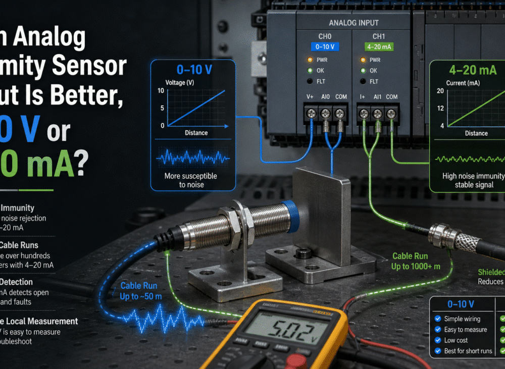 Which analog proximity sensor output is better, 0โ10 V or 4โ20 mA