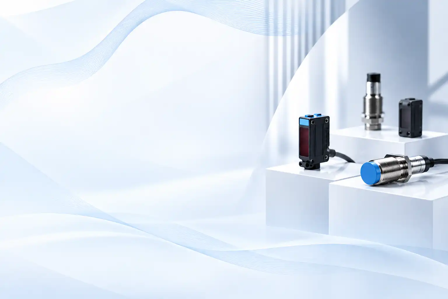 Industrial sensor models displayed for product selection and business consultation
